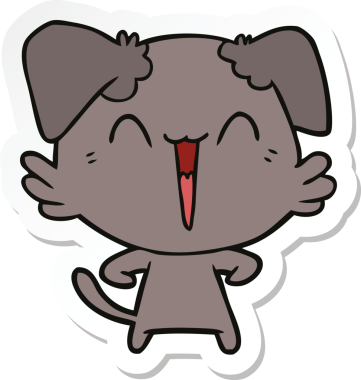 Bir insan tarafından çizilmiş mutlu bir köpek çizgi filminin çıkartması.