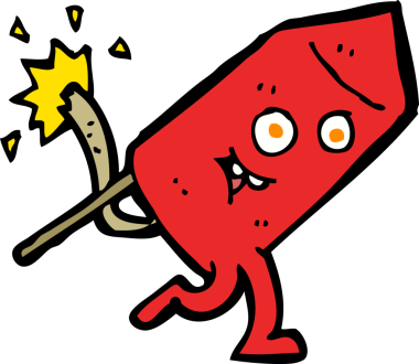 Bir insan tarafından çizilmiş komik bir havai fişek karakteri.