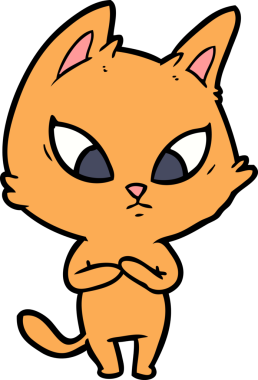 Bir insan tarafından çizilmiş kafası karışmış çizgi film kedisi.