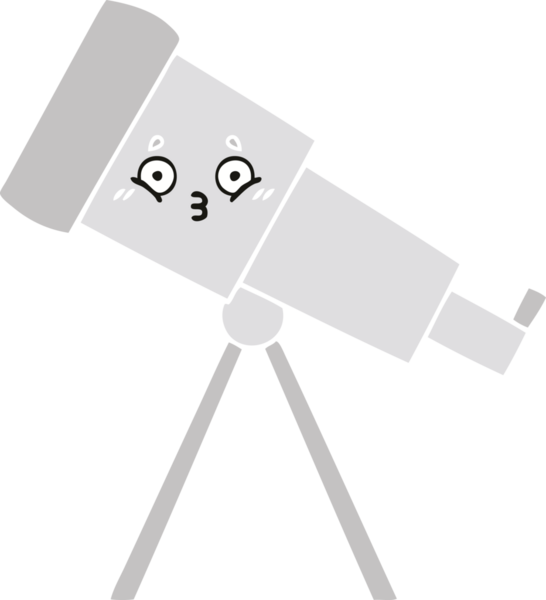 Bir insan tarafından çizilmiş düz renkli bir teleskop karikatürü
