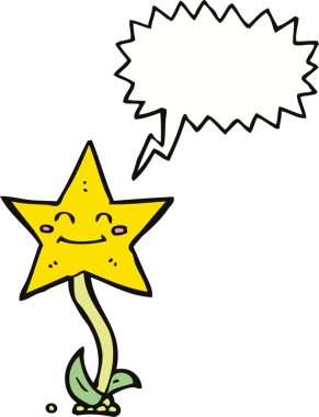 Bir insan tarafından çizilmiş konuşma balonlu çizgi film yıldızı çiçeği.