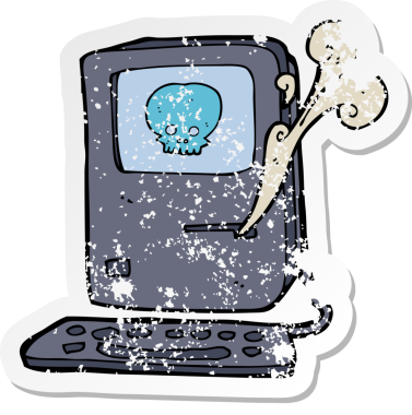 Bir insan tarafından çizilmiş bilgisayar virüsü karikatürünün gerilimli etiketi.