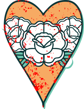 Bir insan tarafından çizilmiş kalp ve çiçeklerin sembolik depresif dövme şekli