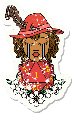 Retro Dövme Tarzı Ağlayan İnsan Ozanı Bir insan tarafından çizilmiş doğal bir D20 zar ile