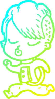 Bir insan tarafından çizilmiş soğuk gradyan çizgi film karakteri güzel hippi kız.