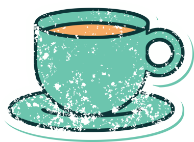 Bir insan tarafından çizilmiş bir fincan kahvenin sembolik dövmeli görüntüsü.