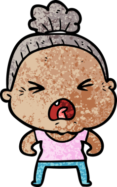 Bir insan tarafından çizilmiş kızgın yaşlı kadın çizgi filmi.