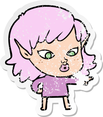 Bir insan tarafından çizilmiş güzel bir elf kızının sıkıntılı çıkartması.