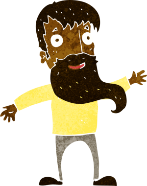 Bir insan tarafından çizilmiş sakallı bir çizgi film adamı.