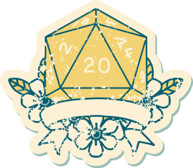 Retro Dövme Biçimi Doğal 20 kritik vuruş D20 zar bir insan tarafından çizildi