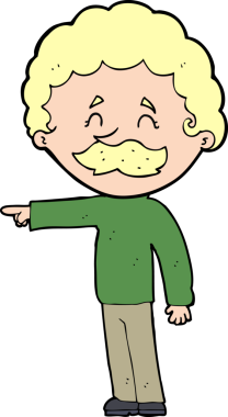 Bir insan tarafından çizilmiş bıyıklı bir çizgi film adamı.