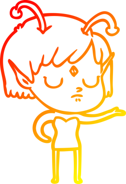 Bir insan tarafından çizilmiş bir uzaylı kız çizgi çizimi.