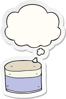 İnsan tarafından çizilmiş bir çıkartma olarak düşünce baloncuğu olan çizgi film tenceresi.