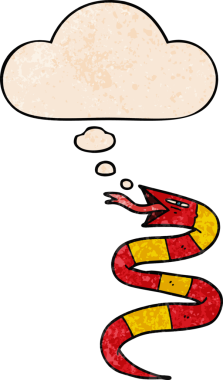 Bir insan tarafından çizilmiş grunge desenli düşünce baloncuklu çizgi film yılanı.