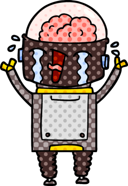 Bir insan tarafından çizilmiş ağlayan robot çizgi film.