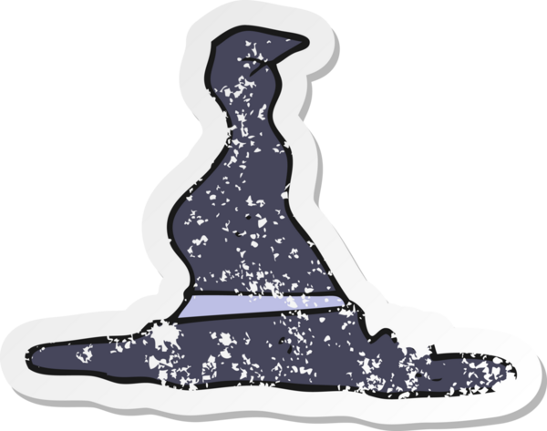 Bir insan tarafından çizilmiş bir çizgi film cadısı şapkasının gerilimli retro yapıştırması.