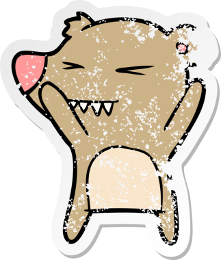 Bir insan tarafından çizilmiş kızgın bir ayı çizgi filminin sıkıntılı çıkartması.