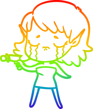 Gökkuşağı gradyan çizgi çizimi Bir insan tarafından çizilmiş ağlayan elf kızı