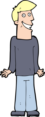 Çizgi filmci bir insan tarafından çizilmiş omuzlarını silkiyor.