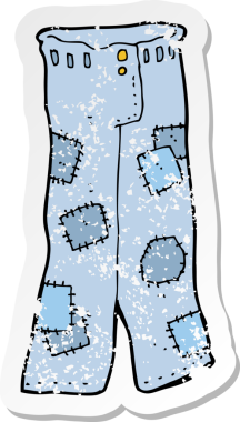 Bir insan tarafından çizilmiş eski pantalonlu bir çizgi filmin gerilimli çıkartması.