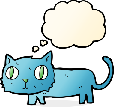 Bir insan tarafından çizilmiş düşünce kabarcığı olan çizgi film kedisi.
