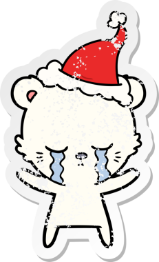 Ağlayan el, bir insan tarafından çizilmiş Noel Baba şapkası giymiş bir kutup ayısının kederli çıkartması.