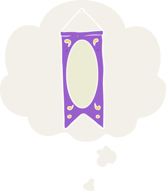 Düşünce baloncuğu ile retro tarzı bir insan tarafından çizilmiş karikatür kraliyet bayrağı