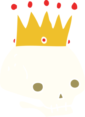 Bir insan tarafından çizilmiş düz renkli karikatür kafatası.