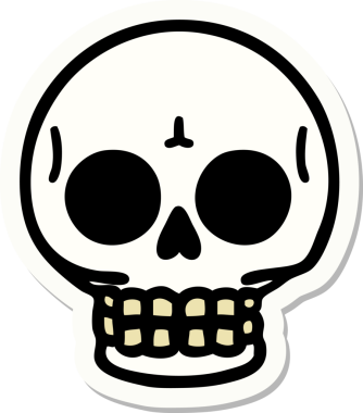 Bir insan tarafından çizilmiş bir kafatasının geleneksel stiliyle dövme çıkartması.