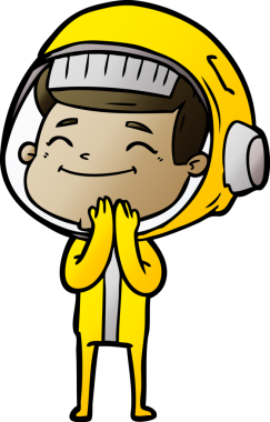 Bir insan tarafından çizilmiş mutlu astronot çizgi filmi.