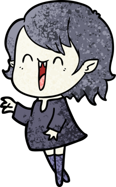 Bir insan tarafından çizilmiş mutlu vampir kız çizgi filmi.