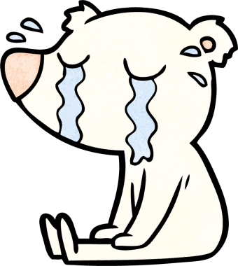 Bir insan tarafından çizilmiş ağlayan kutup ayısı çizgi filmi.