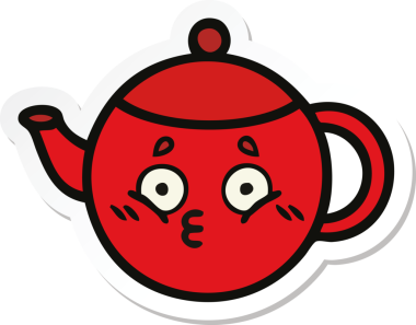 Bir insan tarafından çizilmiş şirin bir çaydanlığın çıkartması.