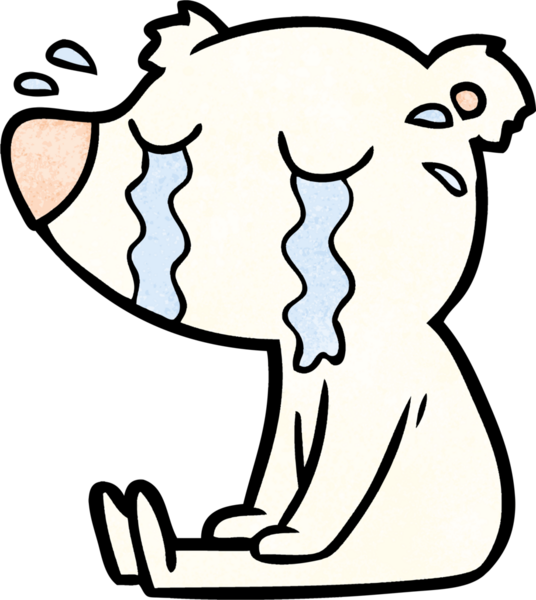 Bir insan tarafından çizilmiş ağlayan kutup ayısı çizgi filmi.