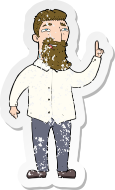 Bir insan tarafından çizilmiş sakallı bir karikatür çıkartması.