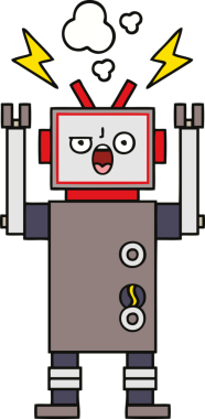 Bir insan tarafından çizilmiş kırık bir robotun şirin çizgi filmi.