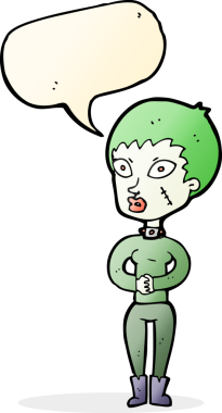 Bir insan tarafından çizilmiş konuşma balonlu zombi kız.