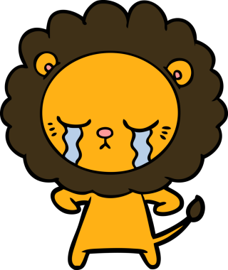 Bir insan tarafından çizilmiş ağlayan çizgi film aslanı.