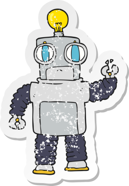 Bir insan tarafından çizilmiş karikatür robotunun gerilmiş yapıştırması.