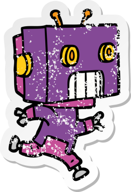 Bir insan tarafından çizilmiş karikatür robotunun sıkıntılı çıkartması.