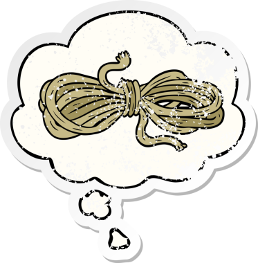 Düşünce baloncuklu çizgi film halatı insan tarafından çizilmiş yıpranmış bir çıkartma gibi.