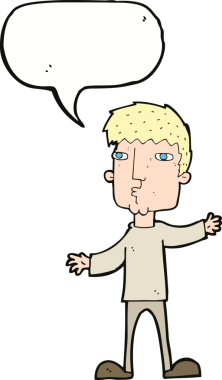 Bir insan tarafından çizilmiş konuşma baloncuğu olan meraklı bir adam.