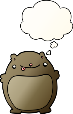 Bir insan tarafından çizilmiş yumuşak eğimli düşünce baloncuklu çizgi film ayısı.