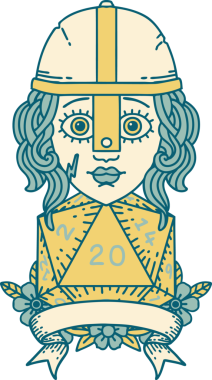 Retro Dövme Tarzı İnsan Savaşçısı Doğal 20 rulo ile Bir insan tarafından çizilmiş