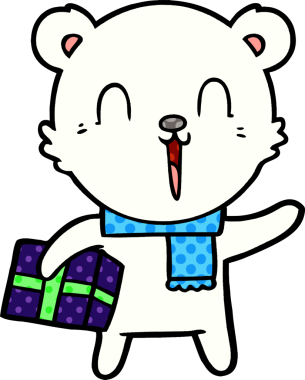 Kutup ayısı Noel hediyesi olarak bir insan tarafından çizilmiş karikatür.