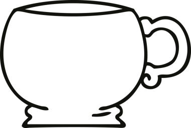 Bir insan tarafından çizilmiş garip çizgi film kupası.