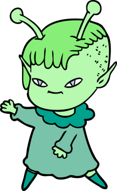 Bir insan tarafından çizilmiş sevimli uzaylı kız çizgi filmi.