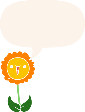 bir insan tarafından çizilmiş, konuşma baloncuklu karikatür çiçeği