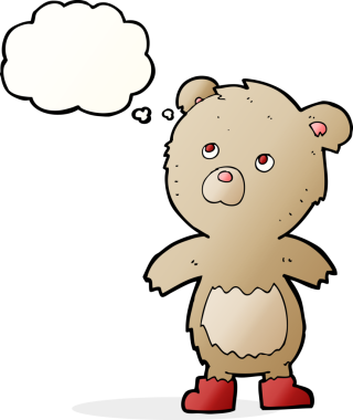 Bir insan tarafından çizilmiş düşünce balonlu oyuncak ayı.