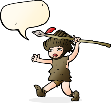 Bir insan tarafından çizilmiş konuşma balonu olan bir mağara adamı.